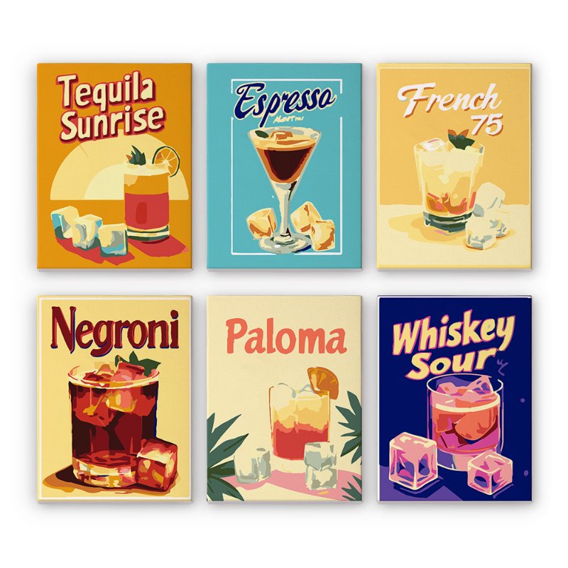Schilder Op Nummers - 6 Mini Paintings | Prachtige Cocktails set