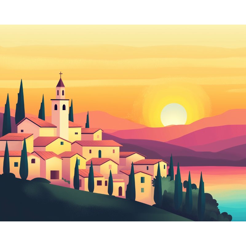 Schilder Op Nummers - Zonsondergang in Toscane