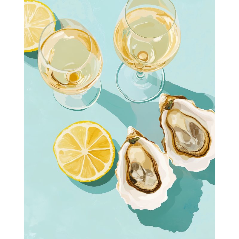 Schilder Op Nummers - Witte Wijn en oesters