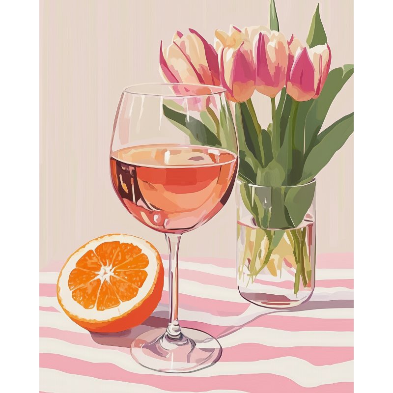 Schilder Op Nummers - Sinaasappel wijn en tulpen