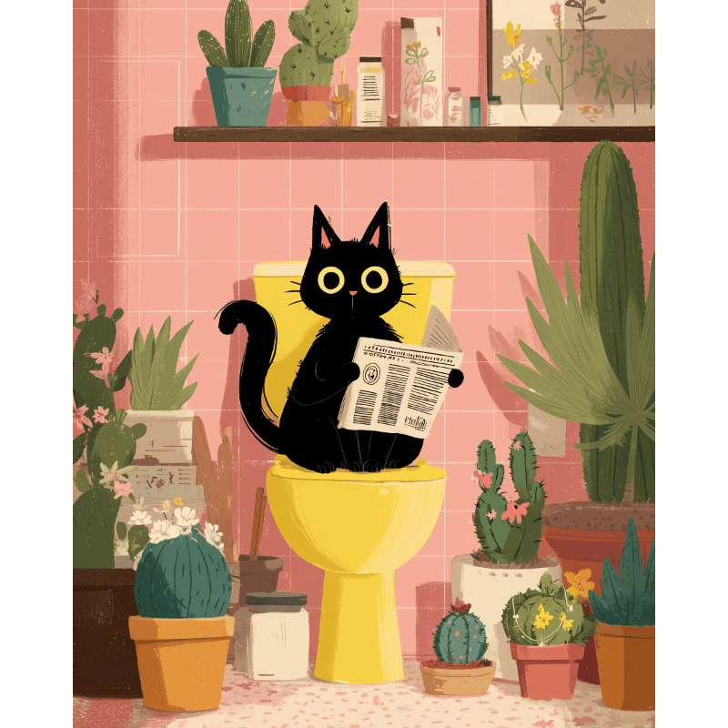 De zwarte kat op het toilet
