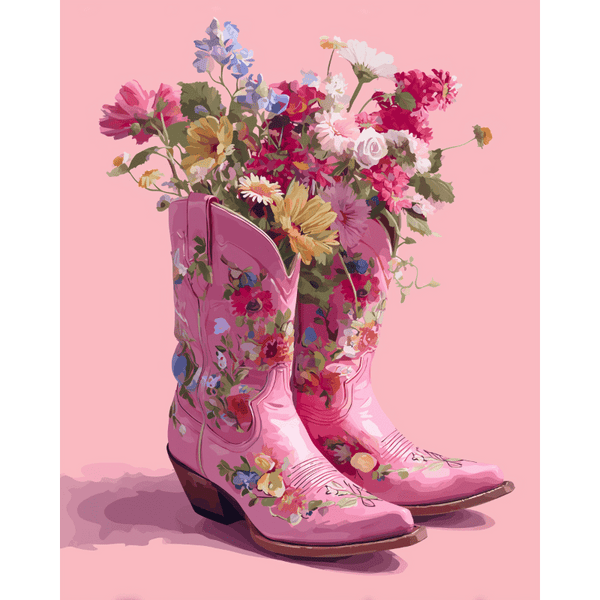 Cowboylaarzen met bloemen- Schilderen op nummers