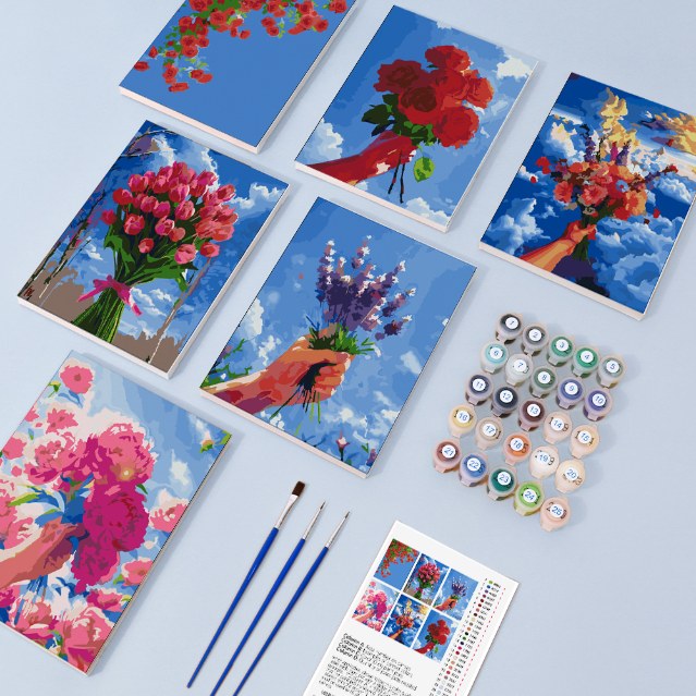 6 Mini Paintings | Boeketten in de lucht set