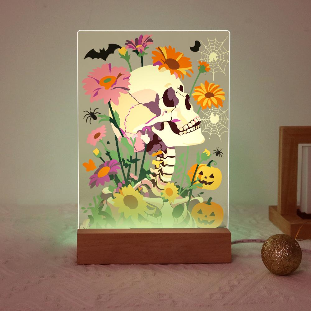 Schilder op Nummer Halloween Lamp - Bloemenschedel