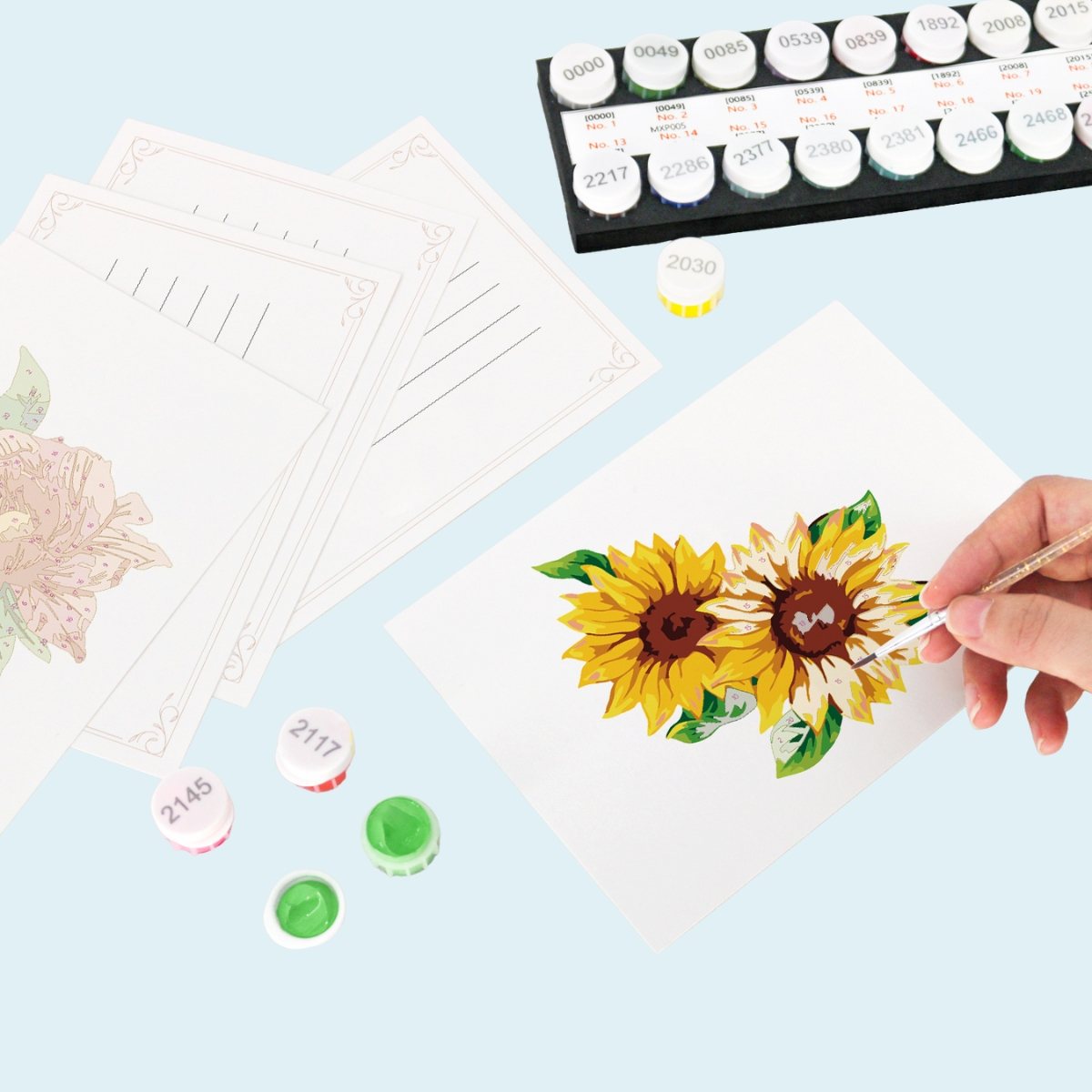 5 Schilderen op Nummer Ansichtkaarten - Bloemen set