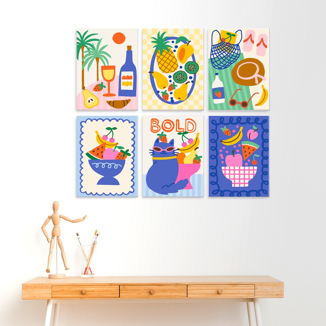 6 Houten Plaat Mini Paintings – Tropische Vakantie Set