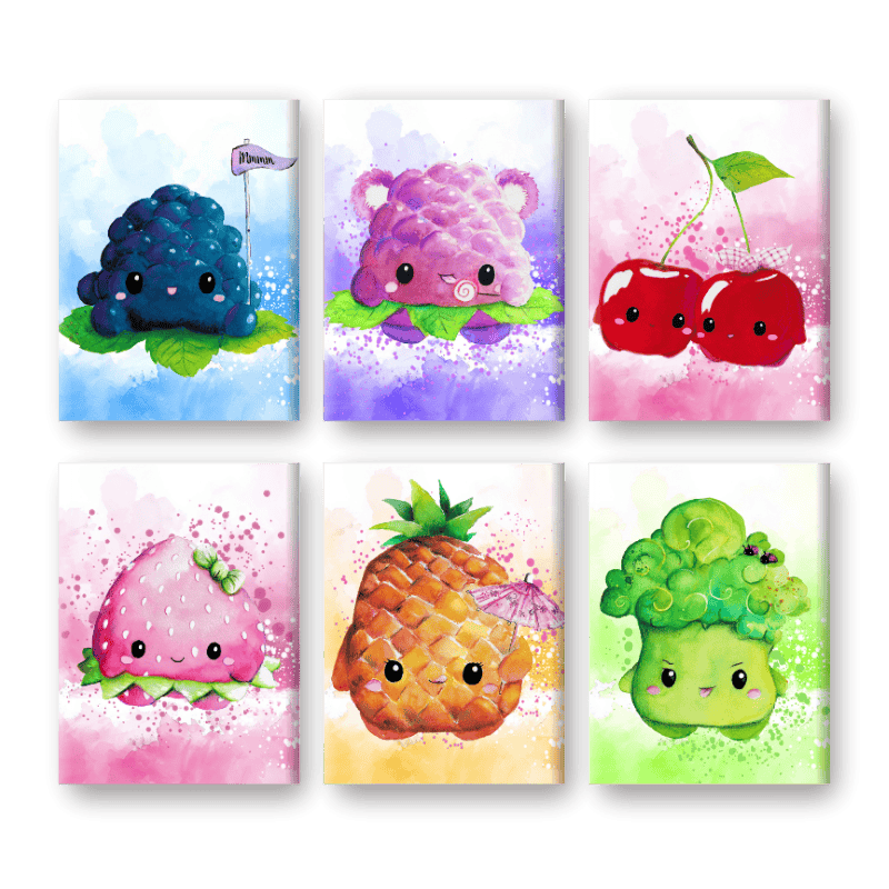 Schilder Op Nummers - 6 Mini Paintings | Kawaii Foods set - By Tiny Tami