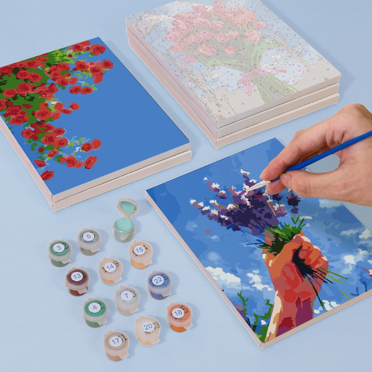 6 Mini Paintings | Boeketten in de lucht set