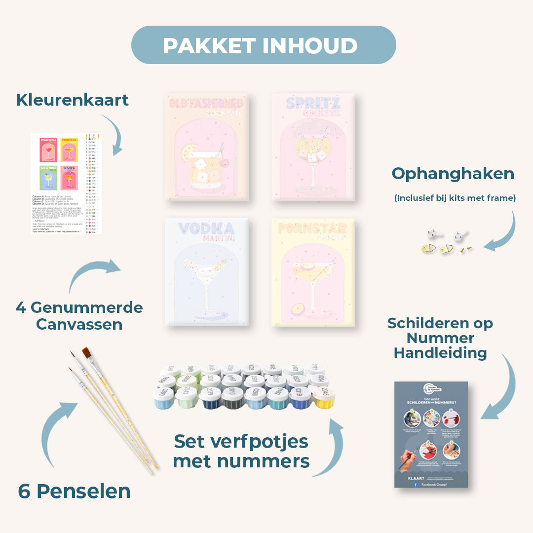 4 Mini Paintings | Bloemen & Drankjes Set