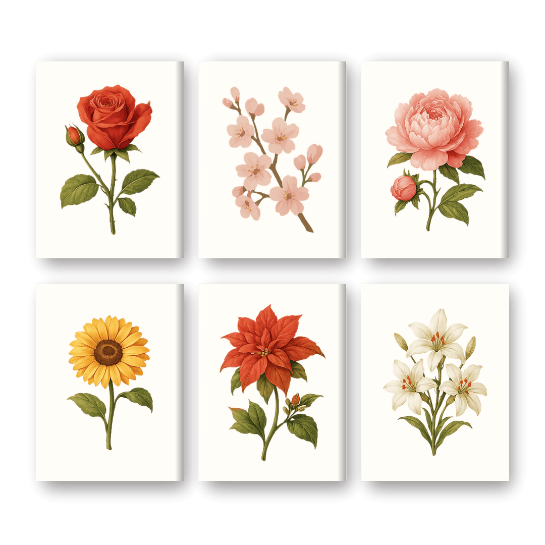 Schilder Op Nummers - 6 Mini Paintings | Bloemen & rozen set