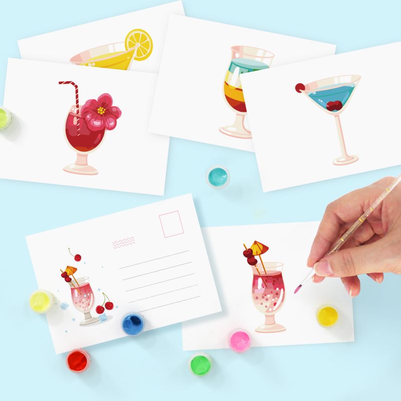 5 Schilderen op Nummer Ansichtkaarten - Cocktail set