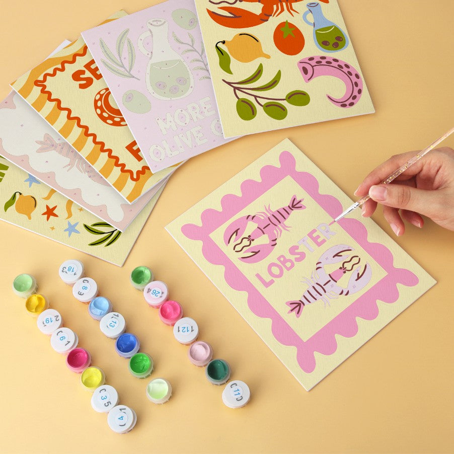 6 Houten Plaat Mini Paintings – Mediterrane Vangst Set