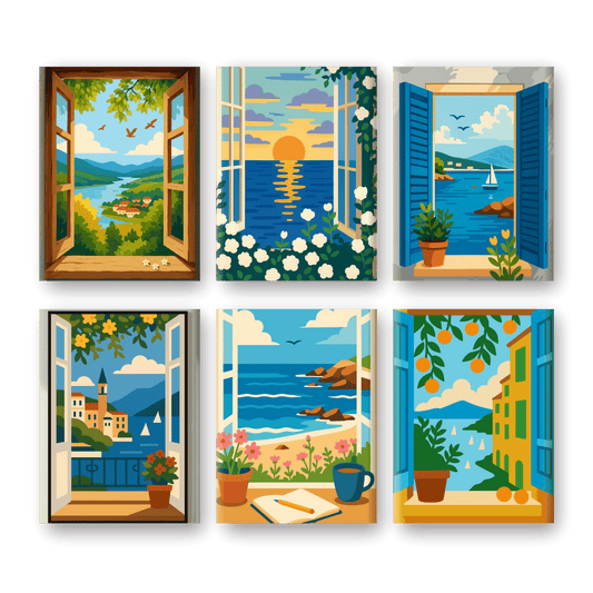 6 Mini Paintings |  Kleurrijke Ramen Set