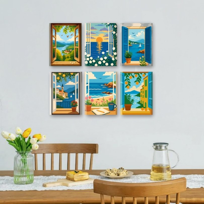6 Mini Paintings |  Kleurrijke Ramen Set