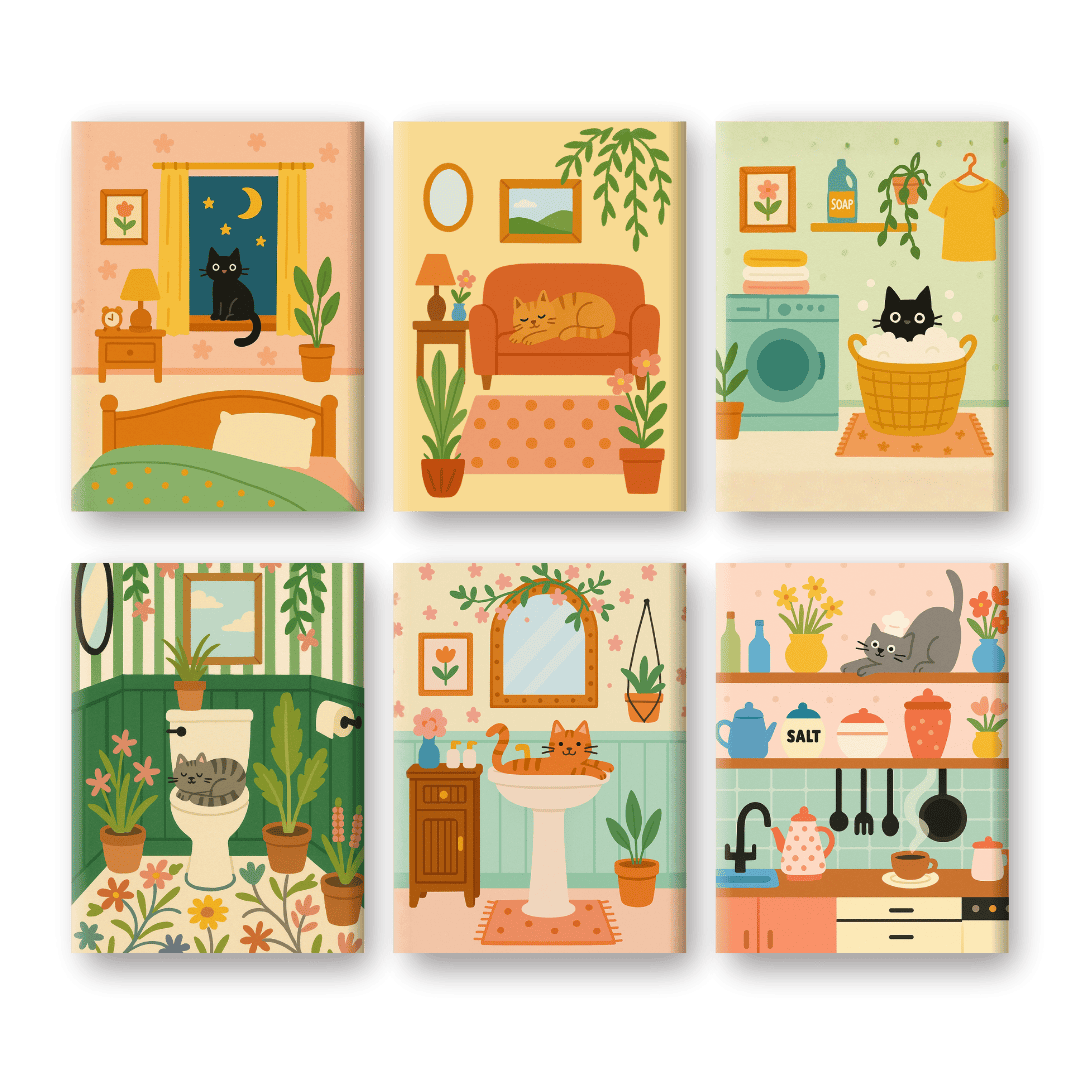 6 Mini Paintings | Schattige Katten Set