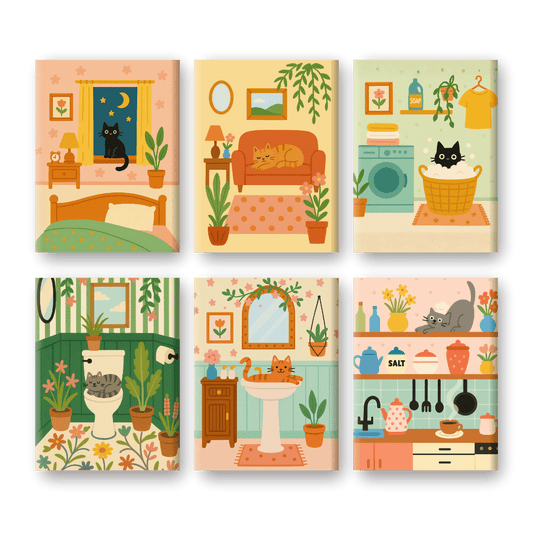 6 Mini Paintings | Schattige Katten Set