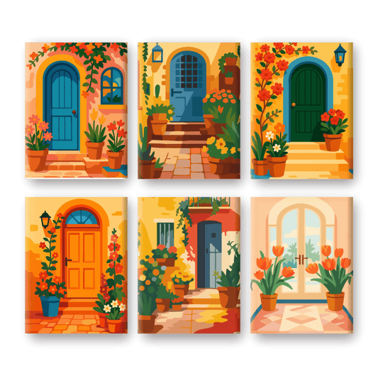 6 Mini Paintings | Bloemen en Deuren Set