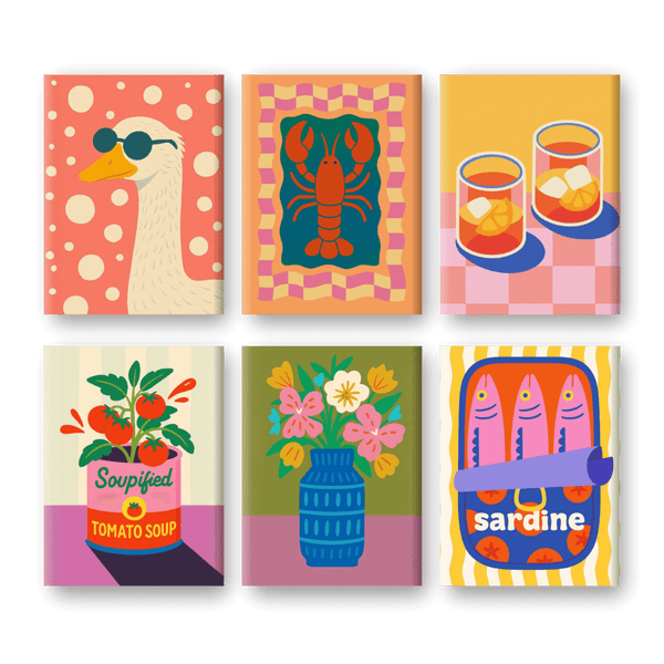 6 Mini Paintings | Kreeft en Sardines Set