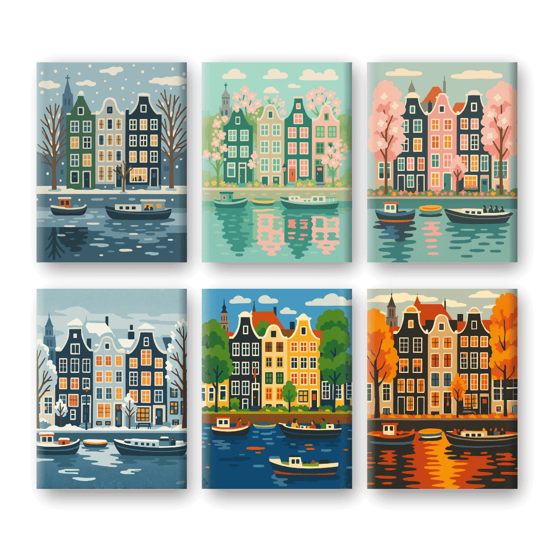 6 Mini Paintings | 4 Seizoenen Amsterdam Set