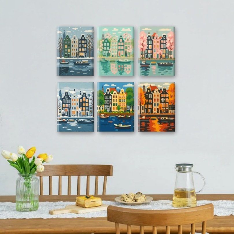 6 Mini Paintings | 4 Seizoenen Amsterdam Set