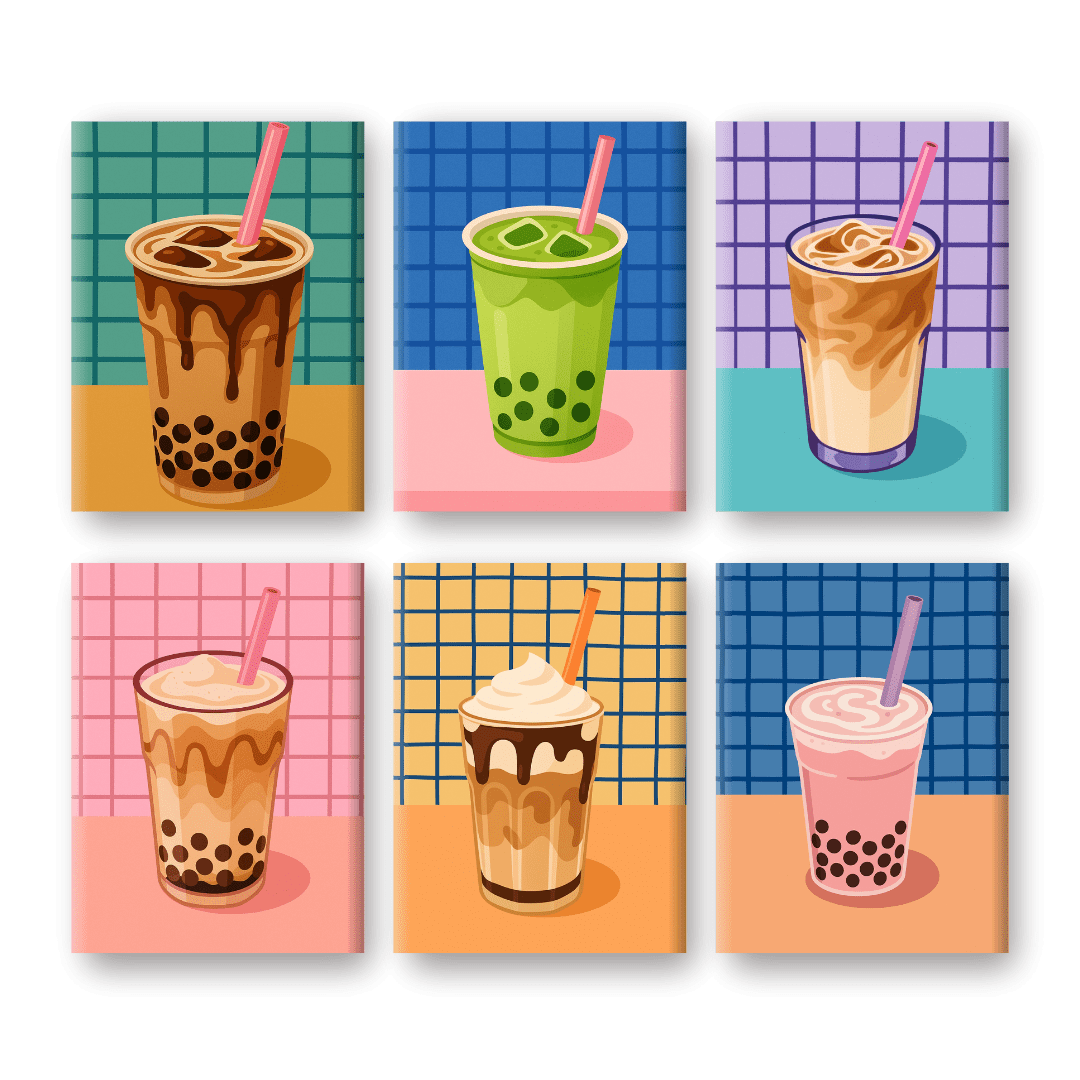 6 Mini Paintings | Boba Tea Set