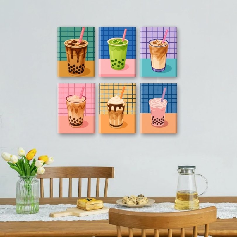 6 Mini Paintings | Boba Tea Set