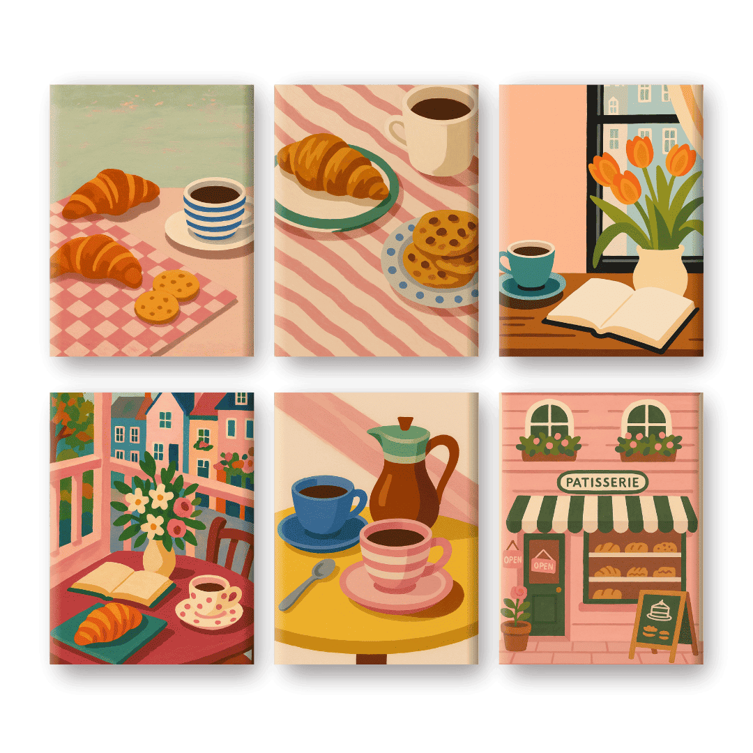 6 Mini Paintings | Koffie & Ontbijt Set