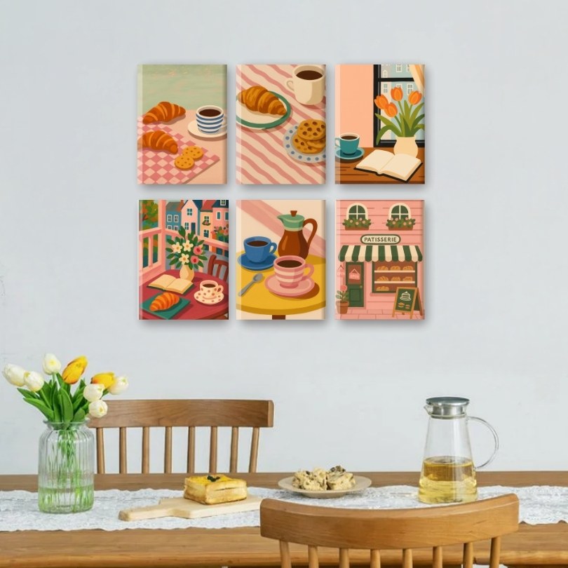 6 Mini Paintings | Koffie & Ontbijt Set