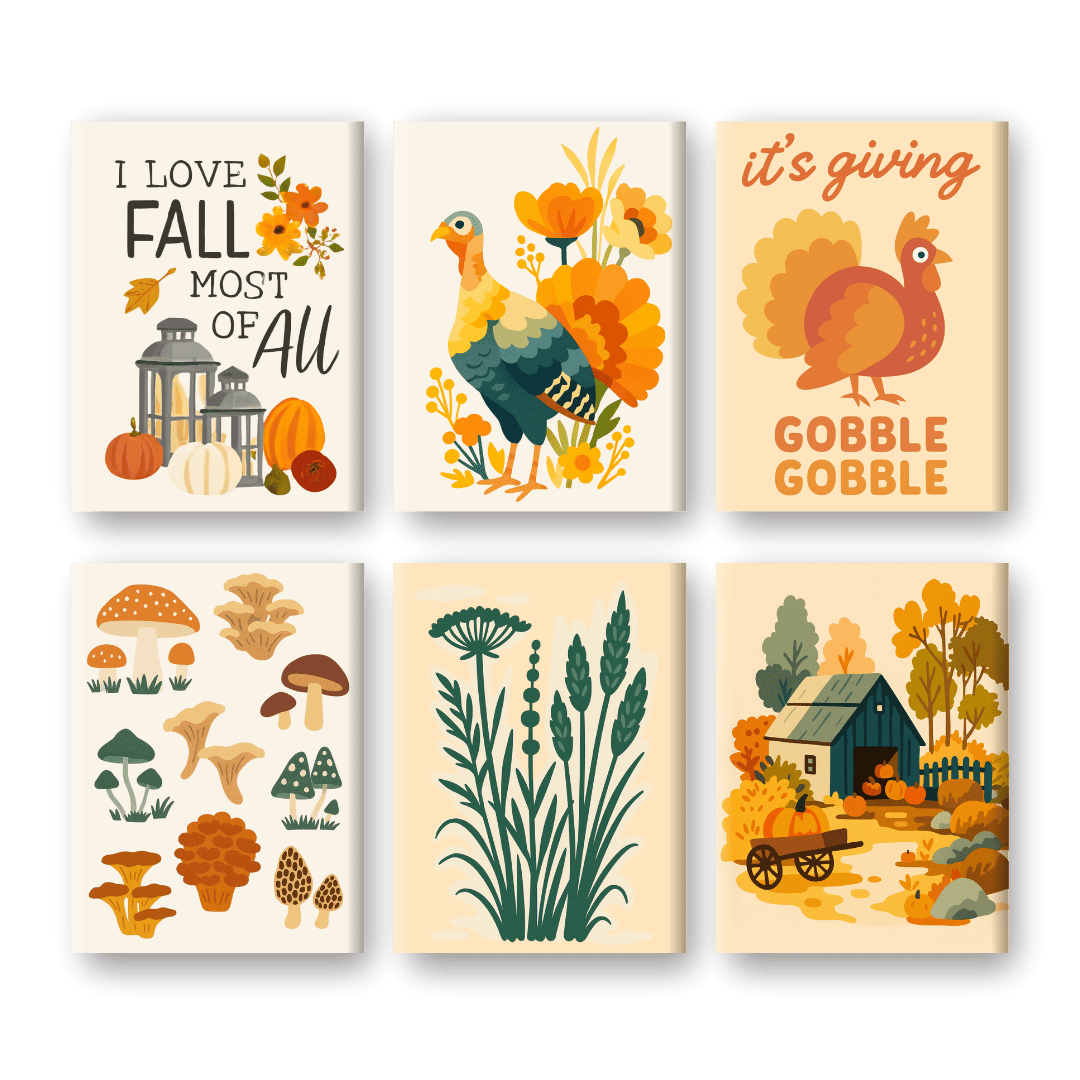 6 Mini Paintings | Herfst & Kalkoenen Set