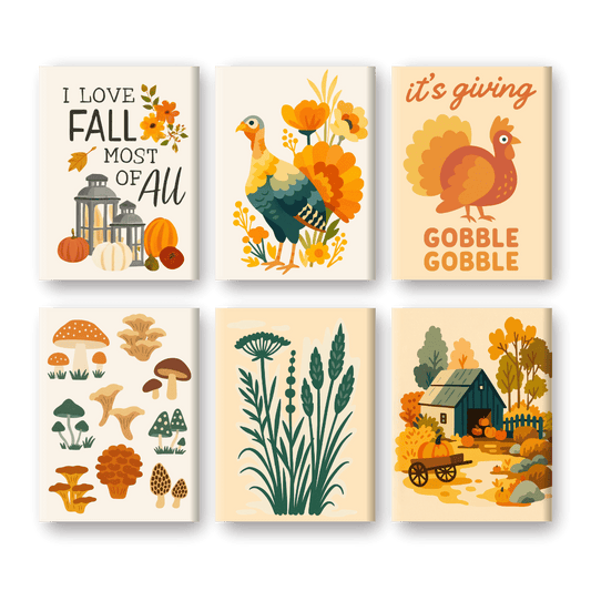 6 Mini Paintings | Herfst & Kalkoenen Set