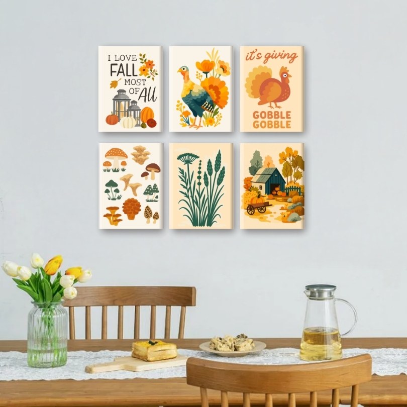 6 Mini Paintings | Herfst & Kalkoenen Set