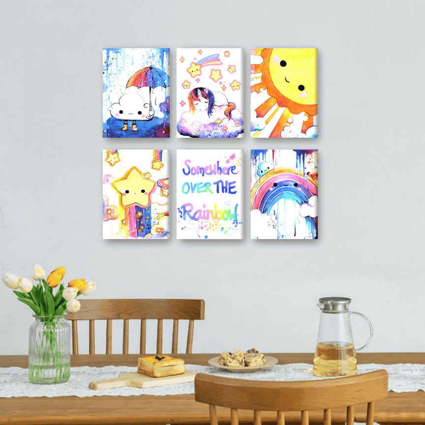 6 Mini Paintings | Kawaii Rainbow set - By Tiny Tami - mockup