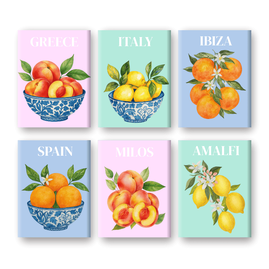 6 Mini Paintings | Mediterrane fruit set