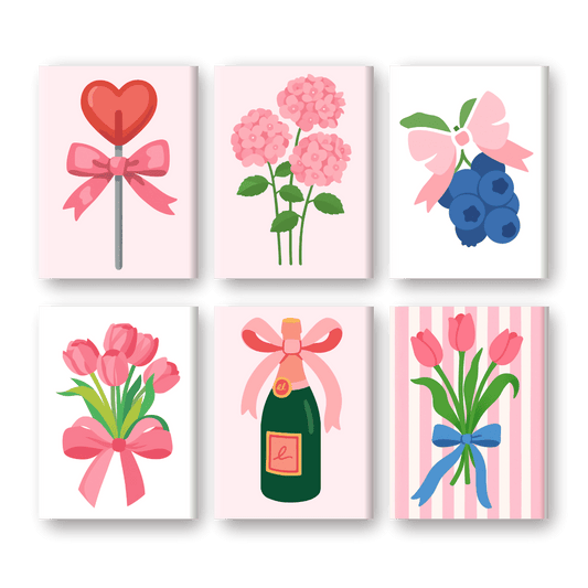 6 Mini Paintings | Pink Aesthetics Set