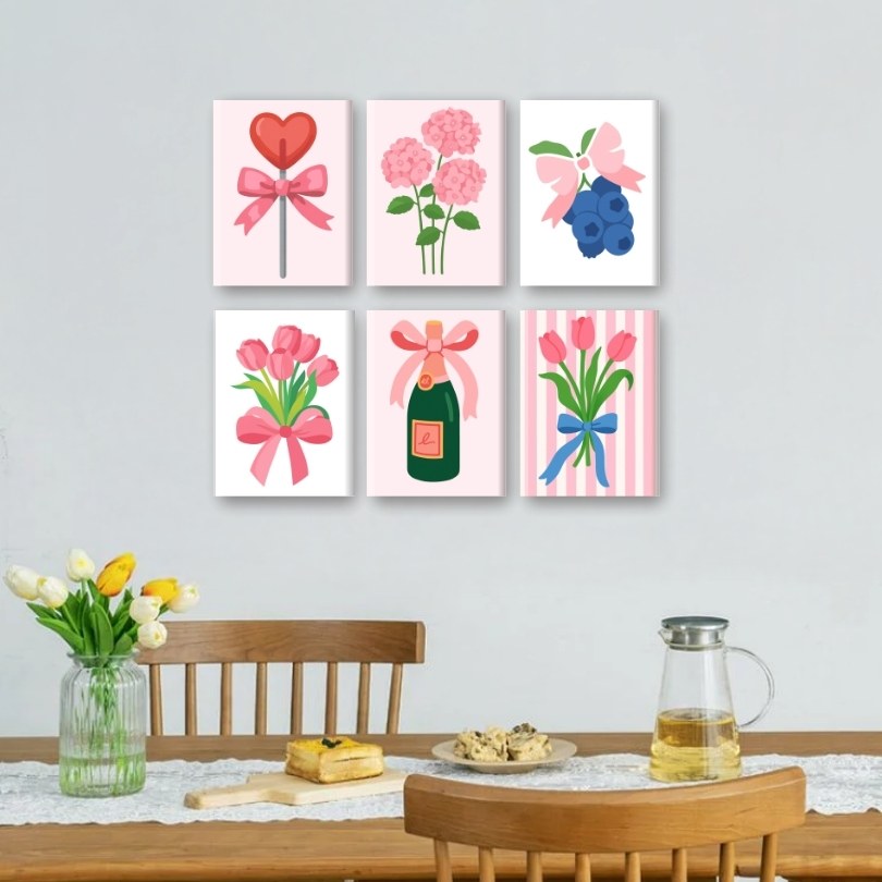6 Mini Paintings | Pink Aesthetics Set
