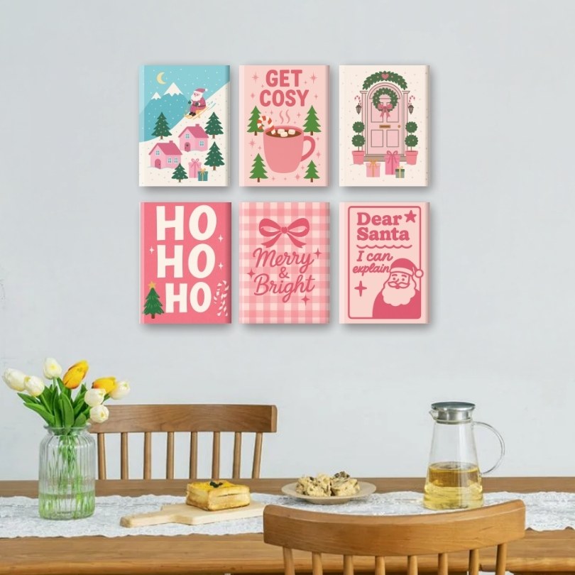 6 Mini Paintings | Roze Kerst Set