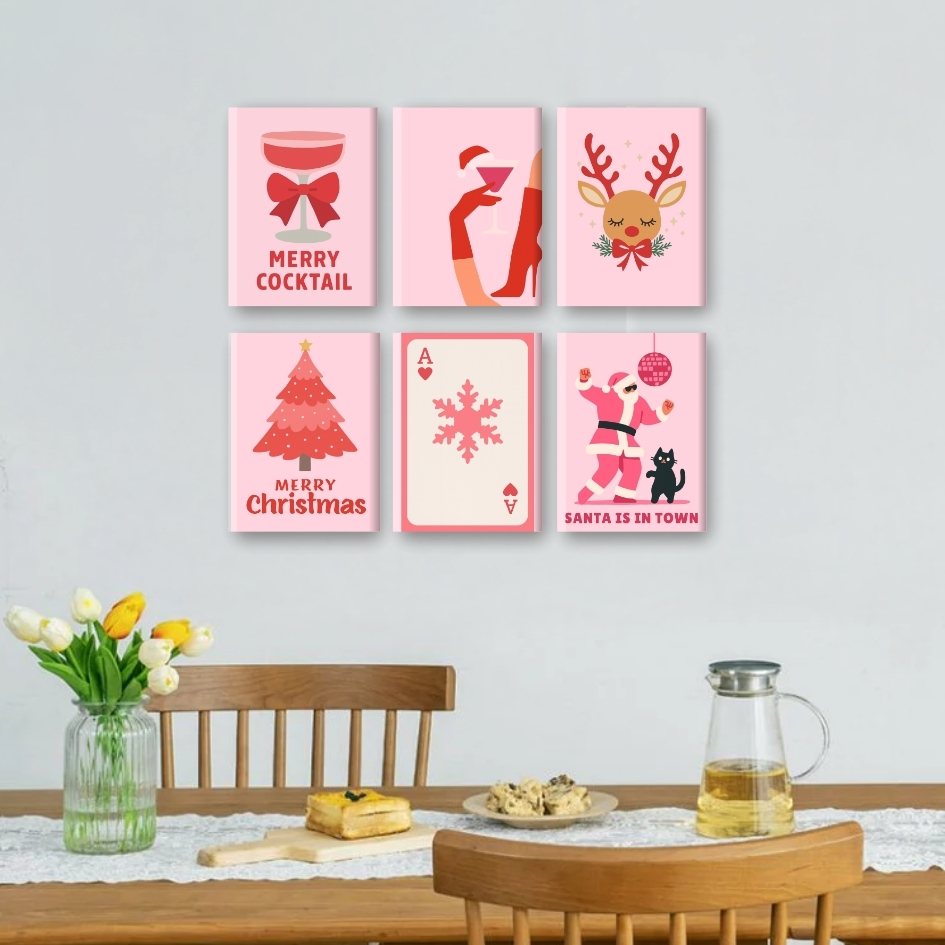 6 Mini Paintings | Pink Vibes Kerstset Mockup