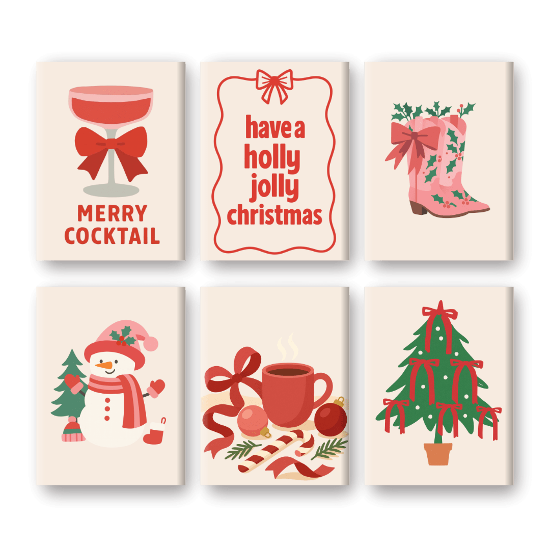 6 Mini Paintings | Rood & Roze Kerstset