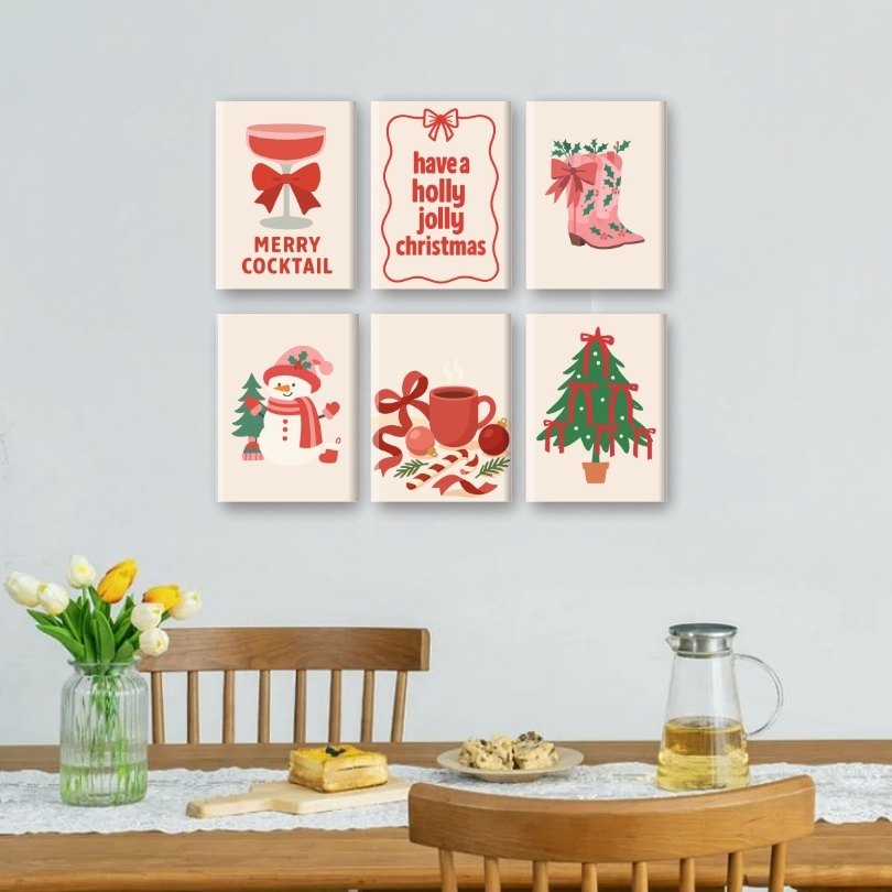 6 Mini Paintings | Rood & Roze Kerstset