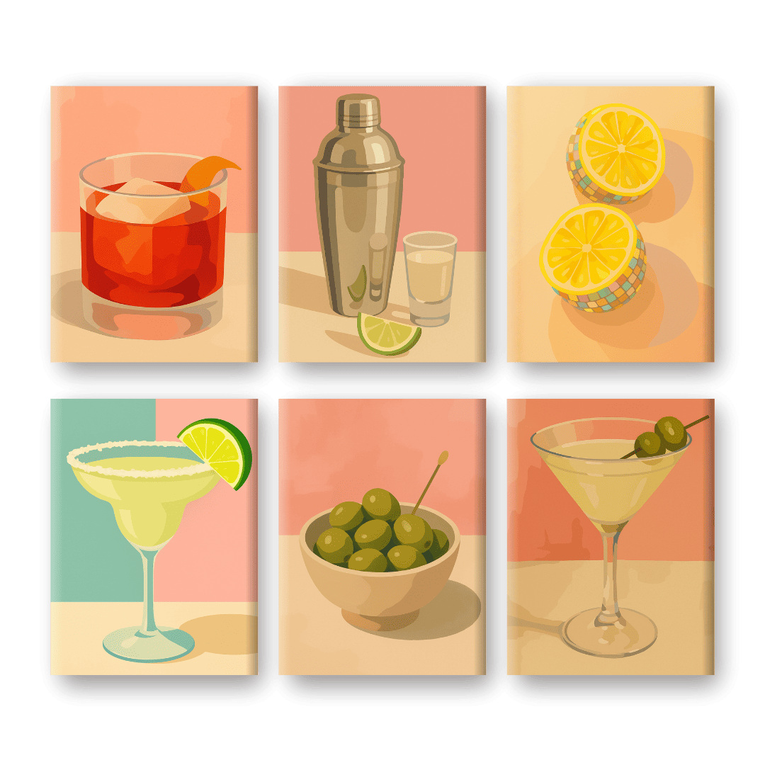 6 Mini Paintings | Vintage Cocktail Set
