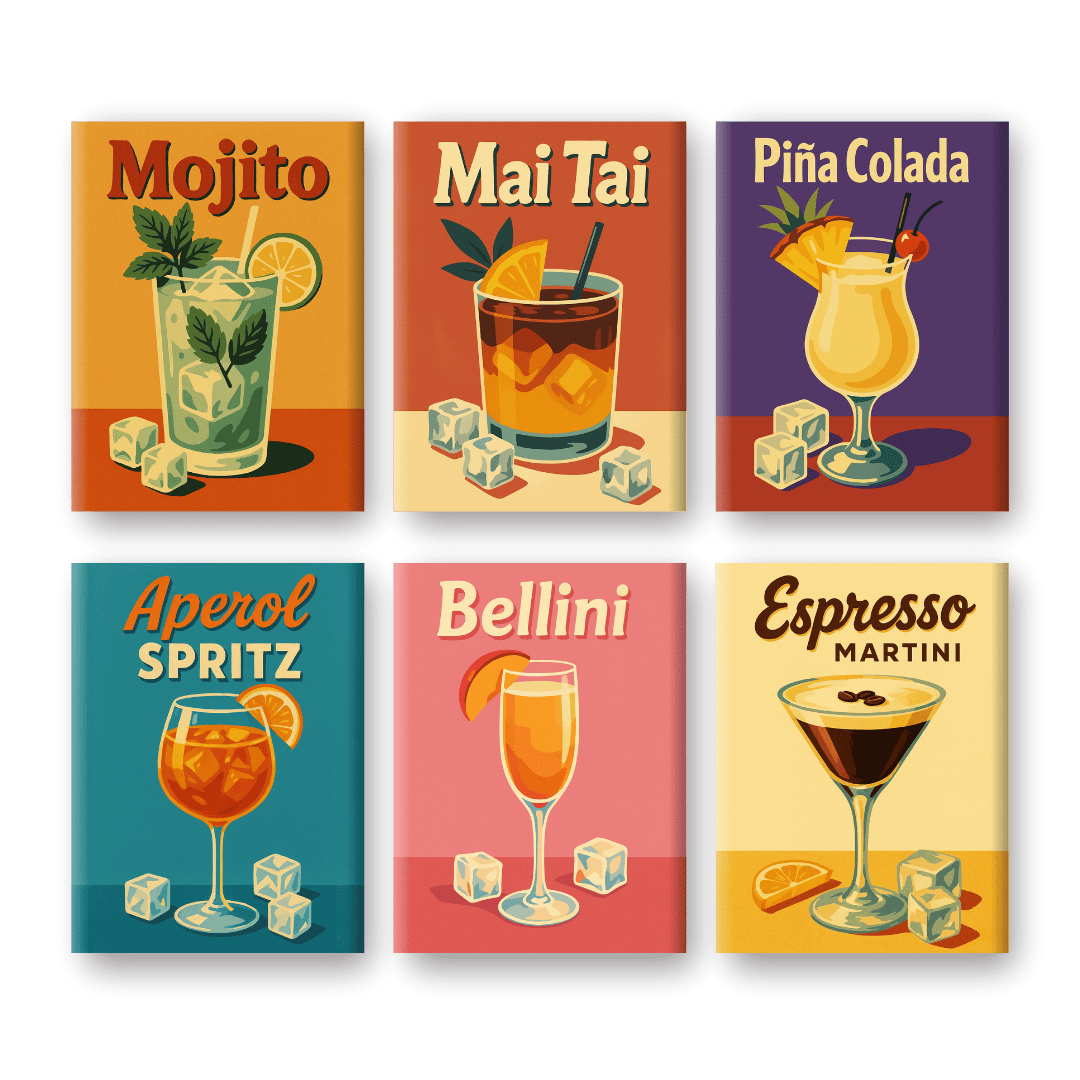 6 Mini Paintings | Old School Cocktail Set