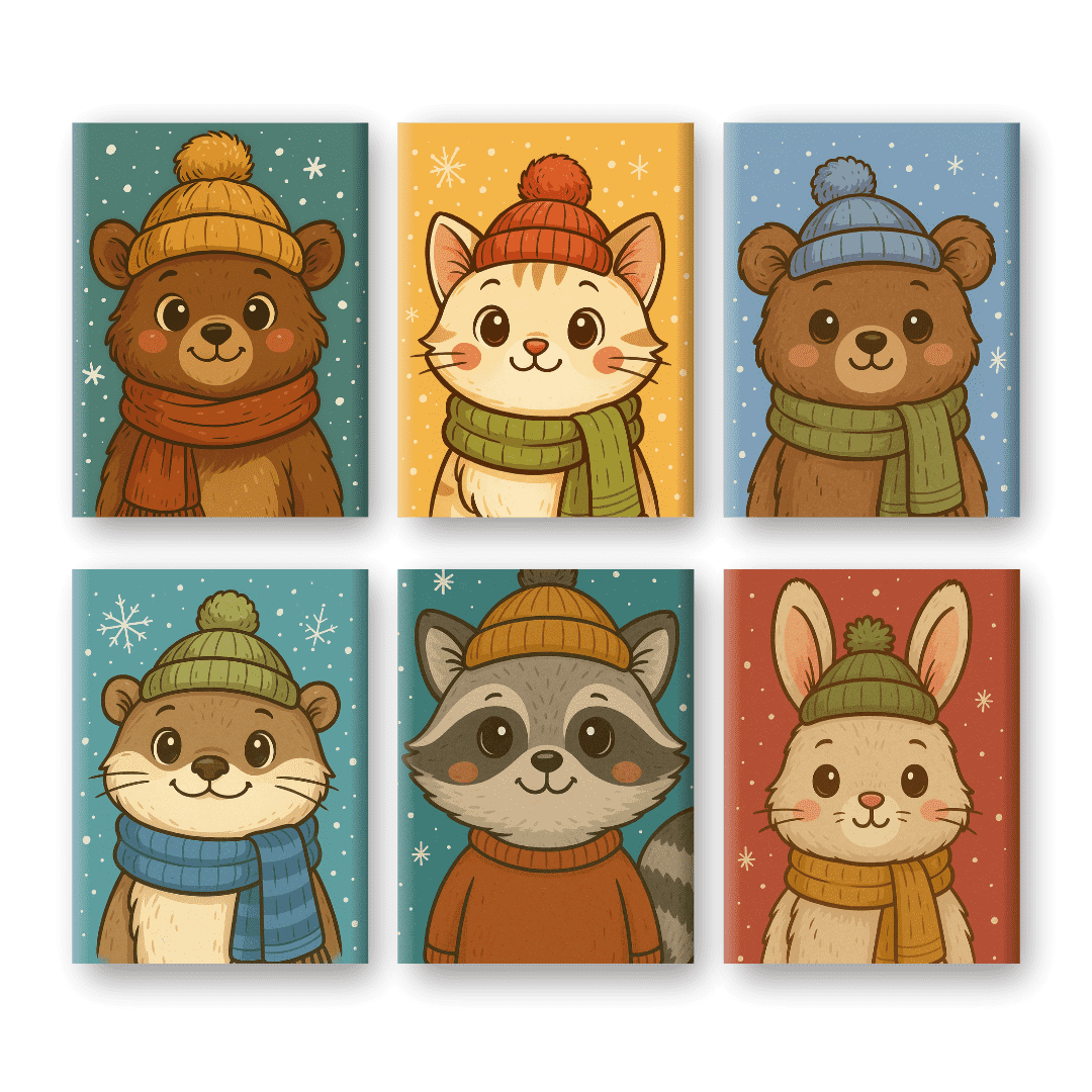 6 Mini Paintings | Winter Dieren Set