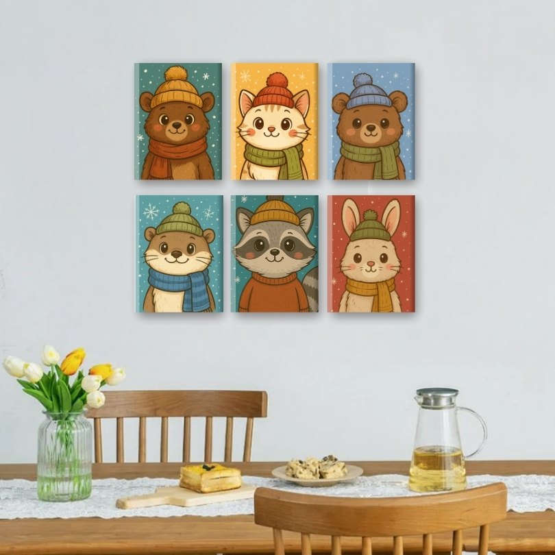 6 Mini Paintings | Winter Dieren Set