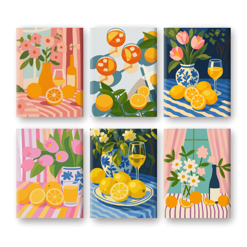 6 Mini Paintings | Bloemen & Drankjes set