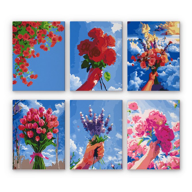 6 Mini Paintings | Boeketten in de lucht set