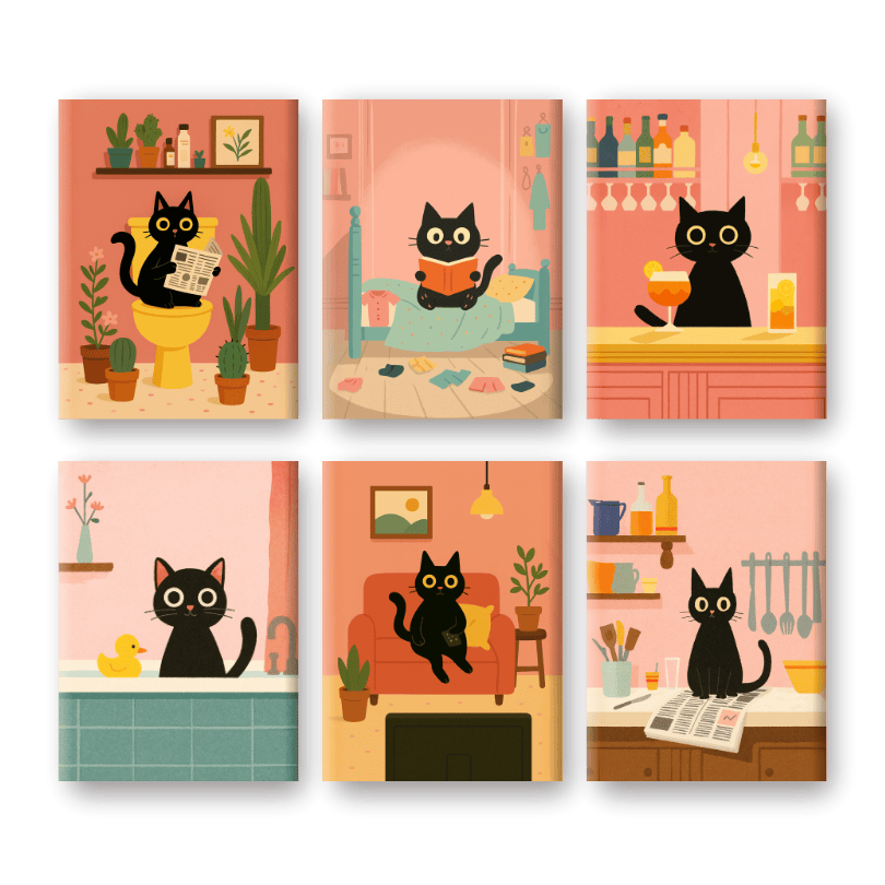 6 Mini Paintings | De zwarte kat set