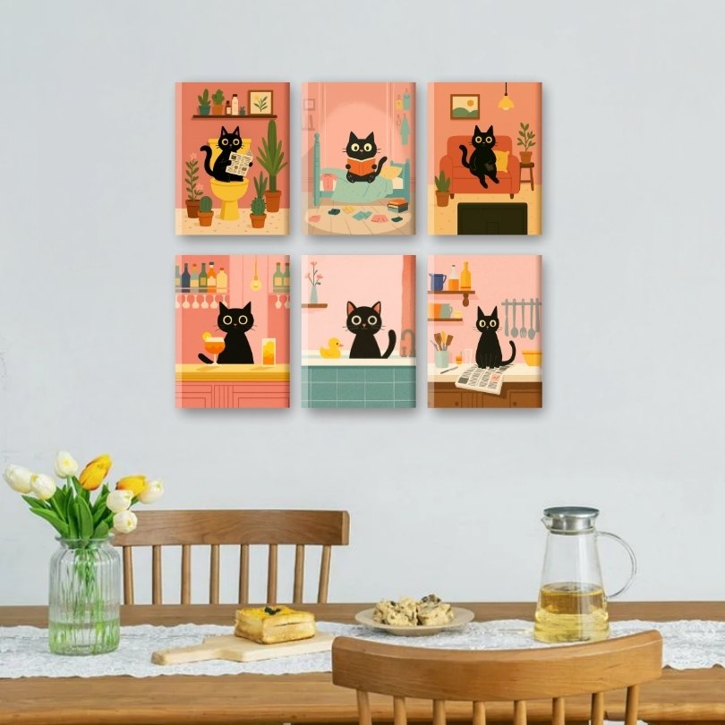 6 Mini Paintings | De zwarte kat set Mokcup