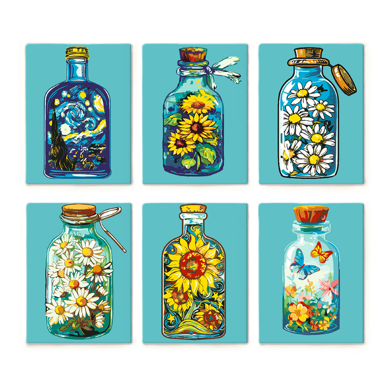 6 Mini Paintings | Kleurrijke Flessen