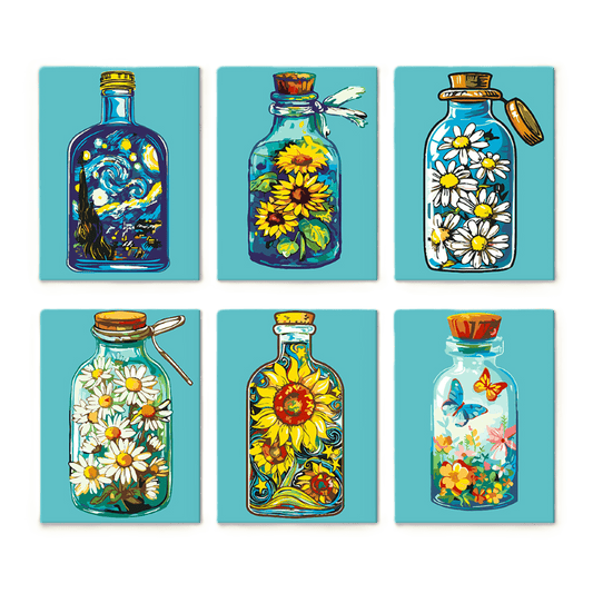 6 Mini Paintings | Kleurrijke Flessen