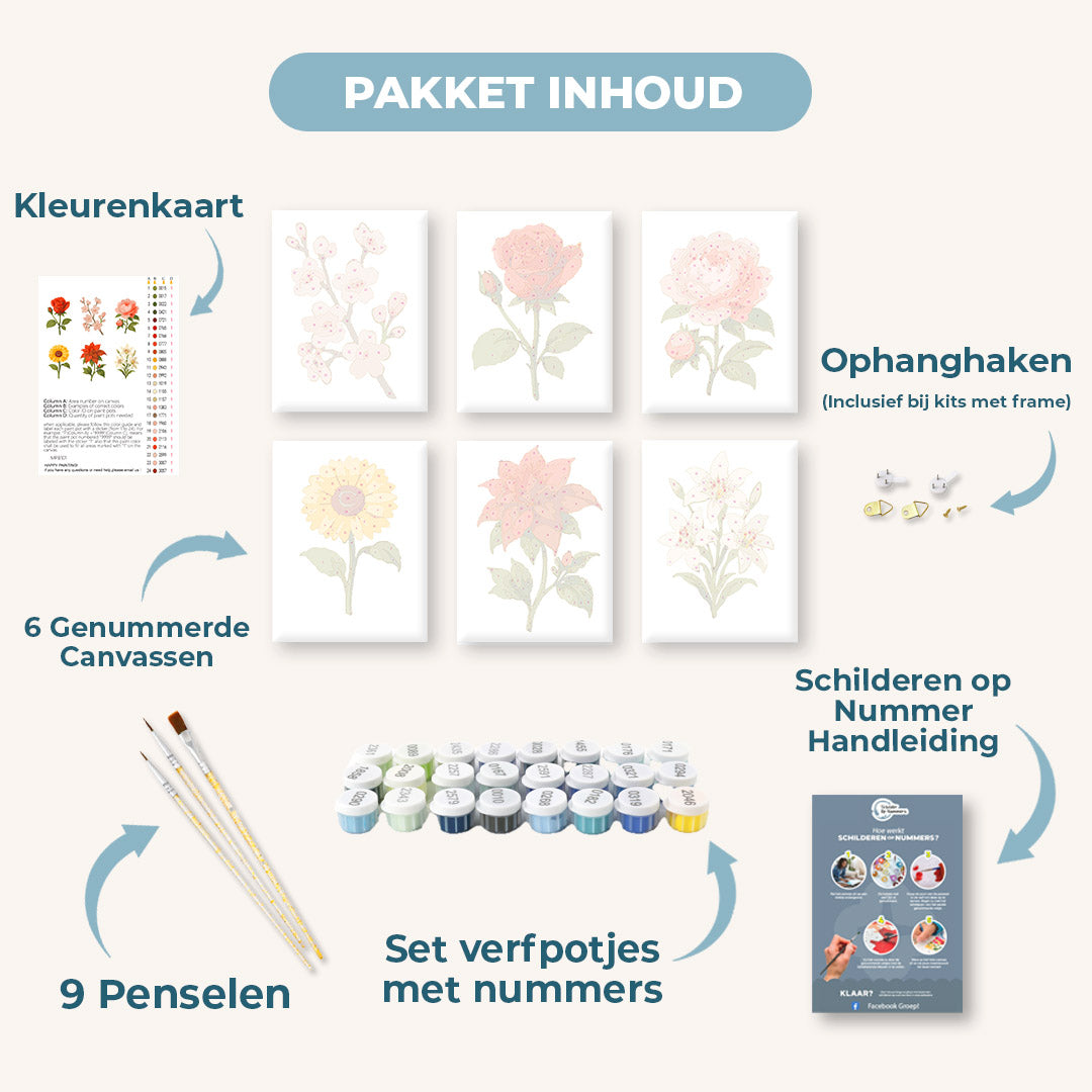 6 Mini Paintings | Bloemen & rozen set